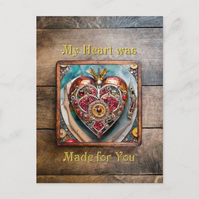 Postal Serie Steampunk Corazón de Granada Rubí (Anverso)