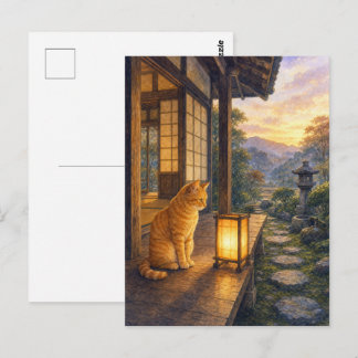 Postal series_3_8|Gazing Lantern Tabby Cat Japanese Art