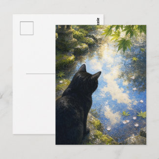 Postal series_4_10|Kyoto Puddle Reflection Black Cat Art