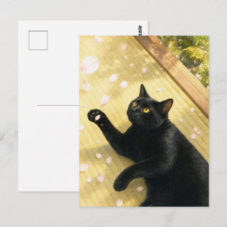 Postal series_4_11|Spring Petals Tatami Black Cat Art