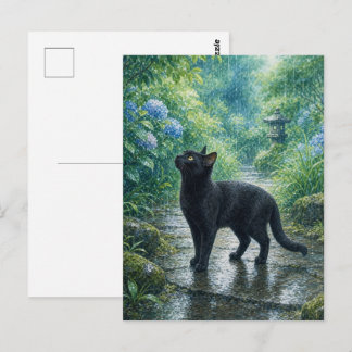Postal series_4_4|Summer Rain Black Cat Japanese Art