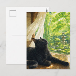 Postal series_4_5|Summer Breeze Black Cat Japanese Art