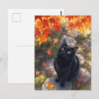 Postal series_4_6|Autumn Maple Black Cat Japanese Art