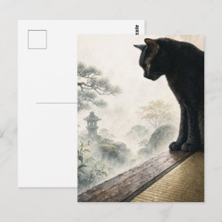 Postal series_4_9|Misty Morning Black Cat Japanese Art
