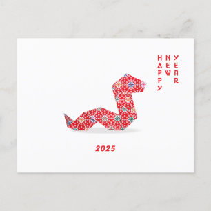 Postal Serpiente china de Año Nuevo 2025 de origen rojo
