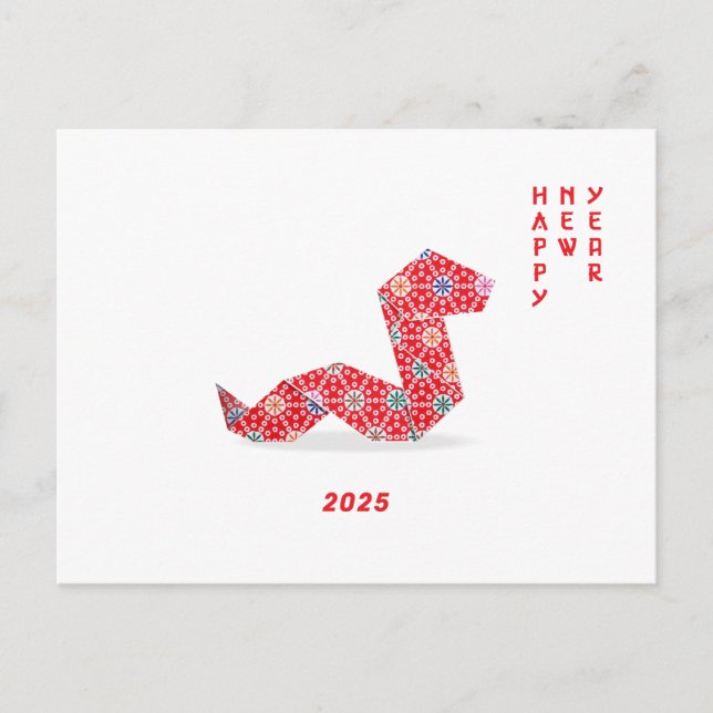 Postal Serpiente china de Año Nuevo 2025 de origen rojo (Anverso)