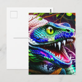 Postal Serpiente Cobra con escalas turquesa y azul vibran