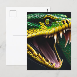 Postal Serpiente Cobra con escalas vibrantes verdes y ama