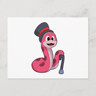 Postal Serpiente como caballero con sombrero y bastón