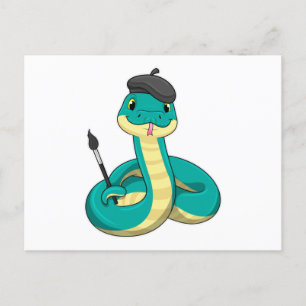 Postal Serpiente como pintor con pincel