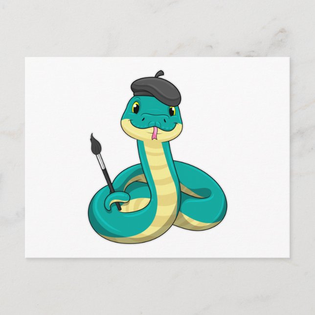 Postal Serpiente como pintor con pincel (Anverso)