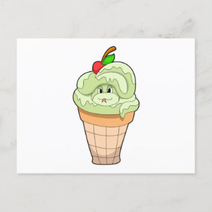 Postal Serpiente con cono de helado y cereza