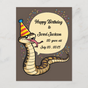 Postal Serpiente de cascabel con sombrero de cumpleaños c