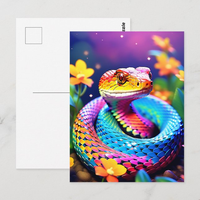 Postal Serpiente de Cobra con rosa y amarillo turquesa vi (Anverso / Reverso)