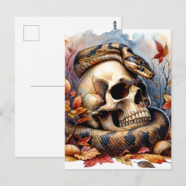 Postal Serpiente De Otoño Con Calavera (Anverso / Reverso)