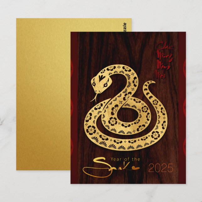 Postal Serpiente Dorada Vietnamita De Madera Año Nuevo 20 (Anverso / Reverso)