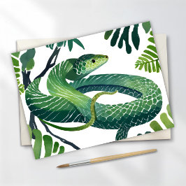 Postal Serpiente Verde | Año de la Serpiente Acuarela