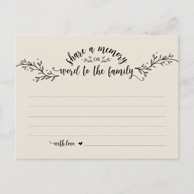 Postal Servicio funeral, Crema Rústica, Compartir una tar (Anverso)