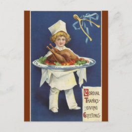 Postal Servidor vintage con Plata de Cena de Acción de Gr