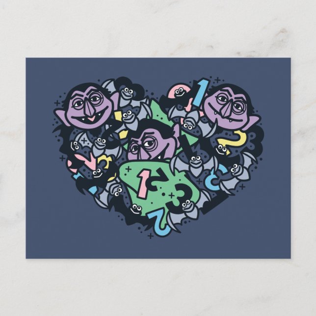 Postal Sesame Sesame | Conde von Count Doodle Corazón (Anverso)