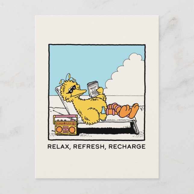 Postal Sesame Street | Big Bird Relajarse Refrescar Recar (Anverso)