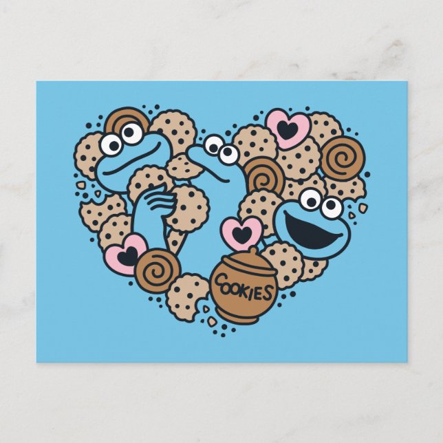Postal Sésamo | Cookie Monster Doodle Heart (Anverso)