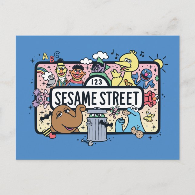 Postal Sésamo Sésamo | Sésamo Amigos Doodle Sign (Anverso)
