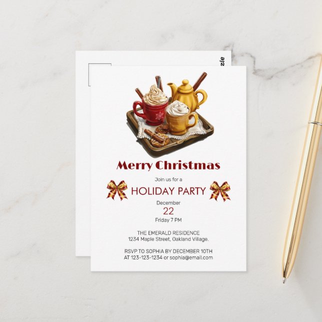 Postal set de té festivo y Navidades de choco caliente (Anverso/Reverso In Situ)