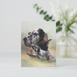 Postal Setter inglés con faisanes, arte