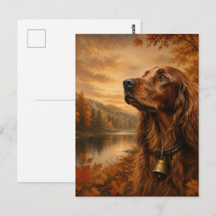 Postal Setter Irlandés de Otoño - Arte de Perro de Caza R
