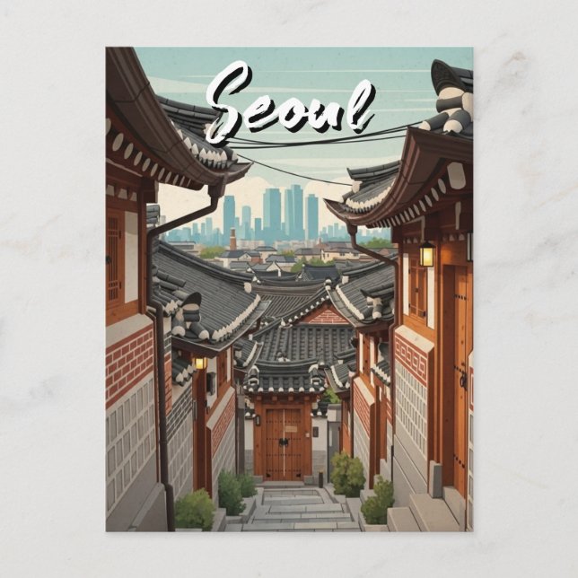 Postal Seúl Bukchon Corea del Sur Atardecer (Anverso)