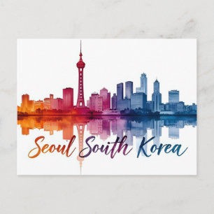 Postal Seúl Corea del Sur Acuarela Arte de Viaje