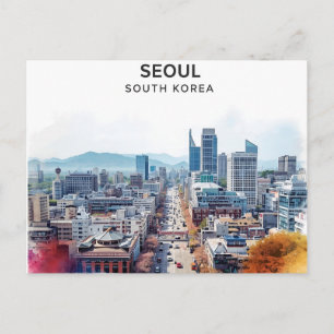 Postal Seúl Corea del Sur Acuarela Arte de Viaje