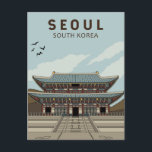 Postal Seúl Corea del Sur Arte Vintage Viajes<br><div class="desc">Diseño de arte vectorial retro de Seúl. Seúl,  la capital de Corea del Sur,  es una enorme metrópolis donde se encuentran rascacielos modernos,  metros de alta tecnología y cultura popular con templos budistas,  palacios y mercados callejeros.</div>