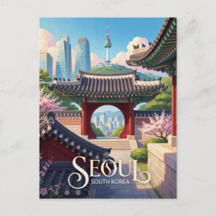Postal Seúl Corea del Sur Ciudad Tradicional Moderna Viaj