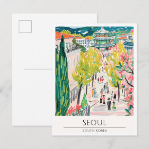 Postal Seúl Corea del Sur Ilustración de Arte Vintage Via