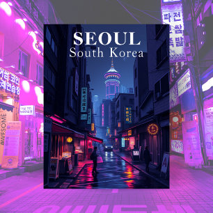 Postal Seúl Corea del Sur Noir Noche Ciudad