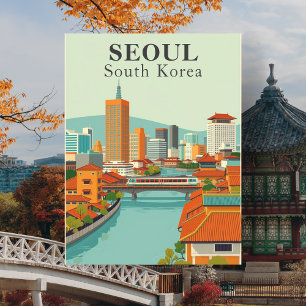 Postal Seúl Corea del Sur Retro Viaje de Mitad de Siglo