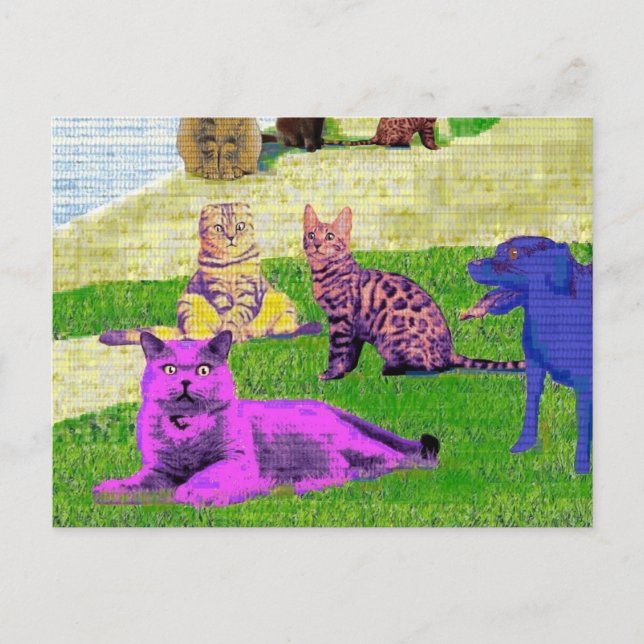 Postal Seurat Sunday Tarde Parodiar Arte Gato (Anverso)