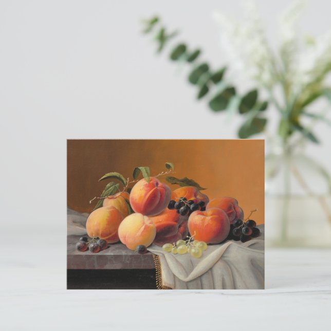 Postal Severin Roesen - Melocotones, Uvas, Manzanas (Anverso de pie)