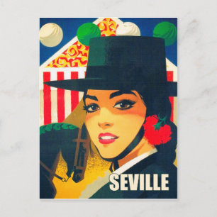 Postal Sevilla, España, chica española con sombrero negro