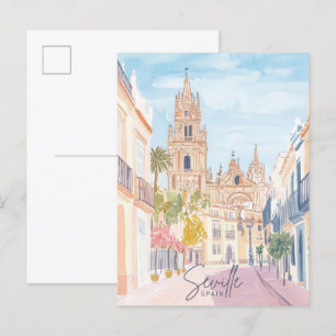 Postal Sevilla España Gouache Paint Ilustracion Viaje