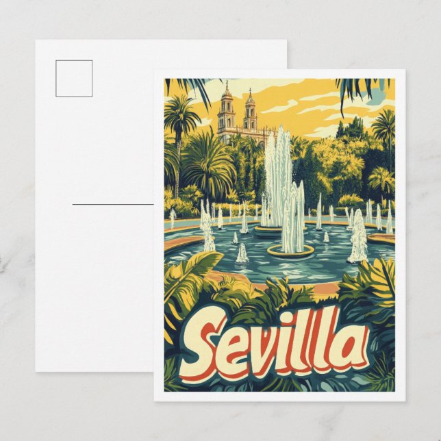 Postal Sevilla España Ilustracion de Viajes de Arte Vinta (Anverso / Reverso)