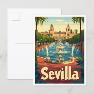 Postal Sevilla España Ilustracion de Viajes Vintage