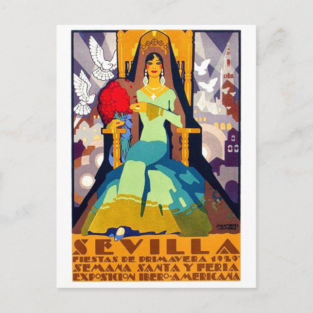 Postal Sevilla, España, mujer con vestido tradicional (Anverso)