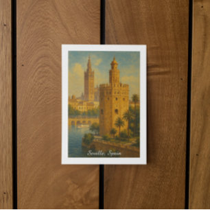 Postal Sevilla España Viaje Antiguo Giralda & Torre Oro