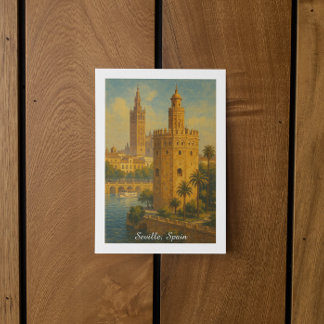 Postal Sevilla España Viaje Antiguo Giralda & Torre Oro