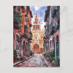 Postal Sevilla España Viaje Pintura de color de agua retr