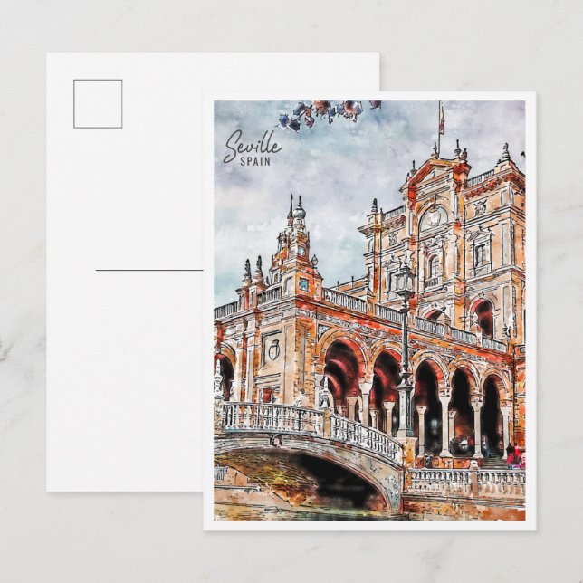 Postal Sevilla España vintage acuática (Anverso / Reverso)