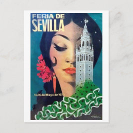 Postal Sevilla, torre de la ciudad y mujer de pelo negro,